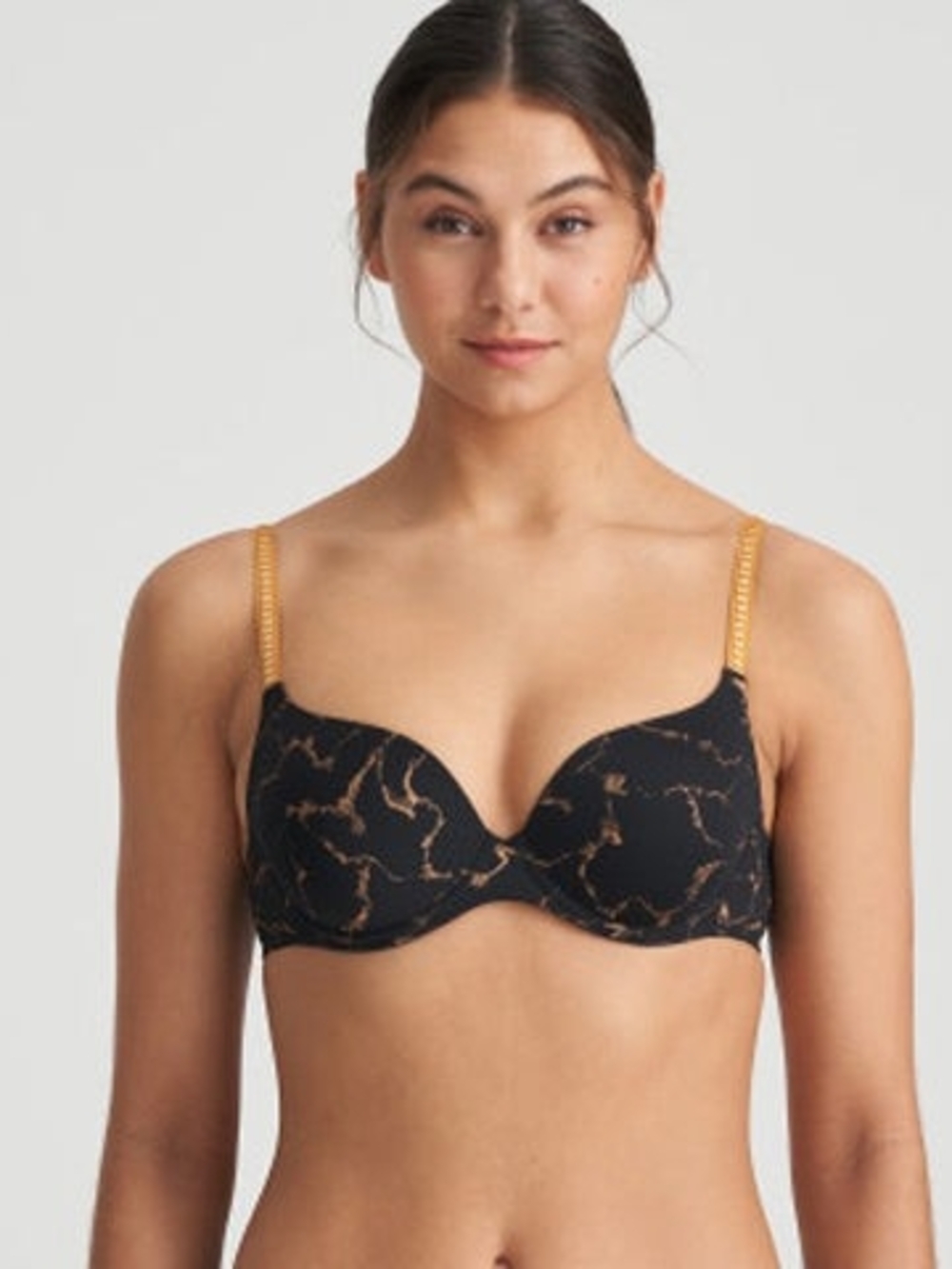 Marie Jo Black Bra with Gold Marble Lace-Accent Straps